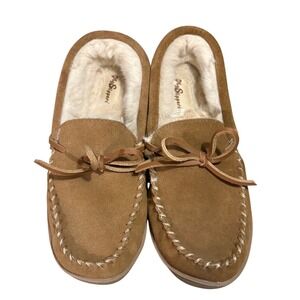 MyPillow MySlippers Women 8 Moccasin Suede Faux Fur Lined Chestnut‎ Brown
